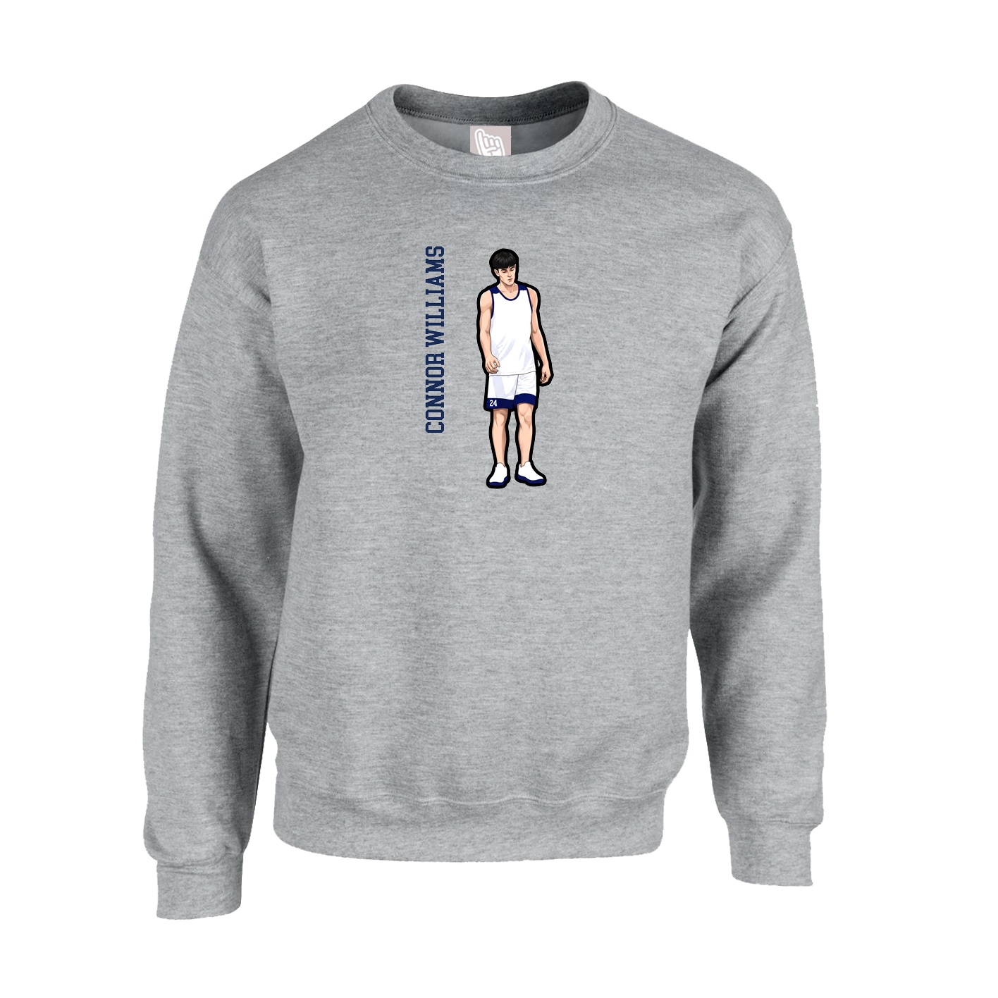 Fleece Crew — Name Vertical in Grey
