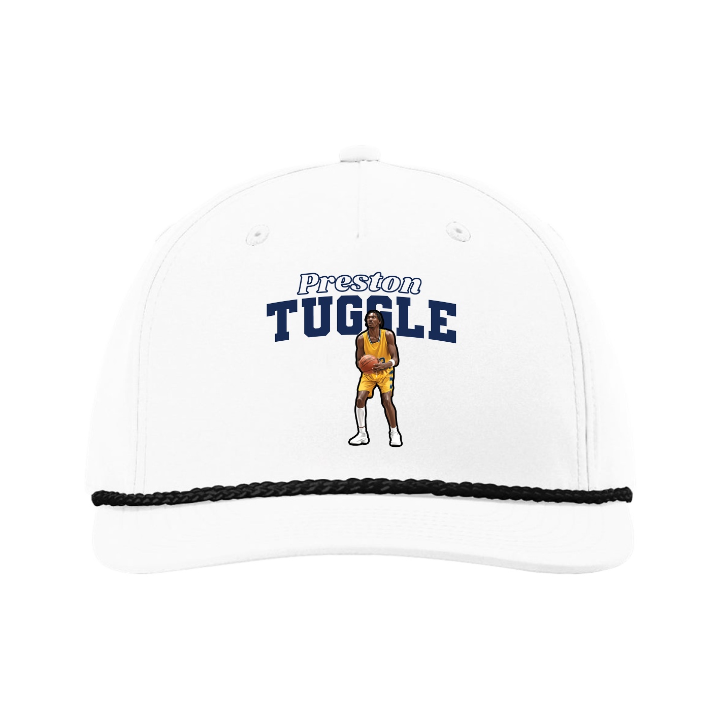 Five-Panel Classic Rope Cap — Name Arch in White