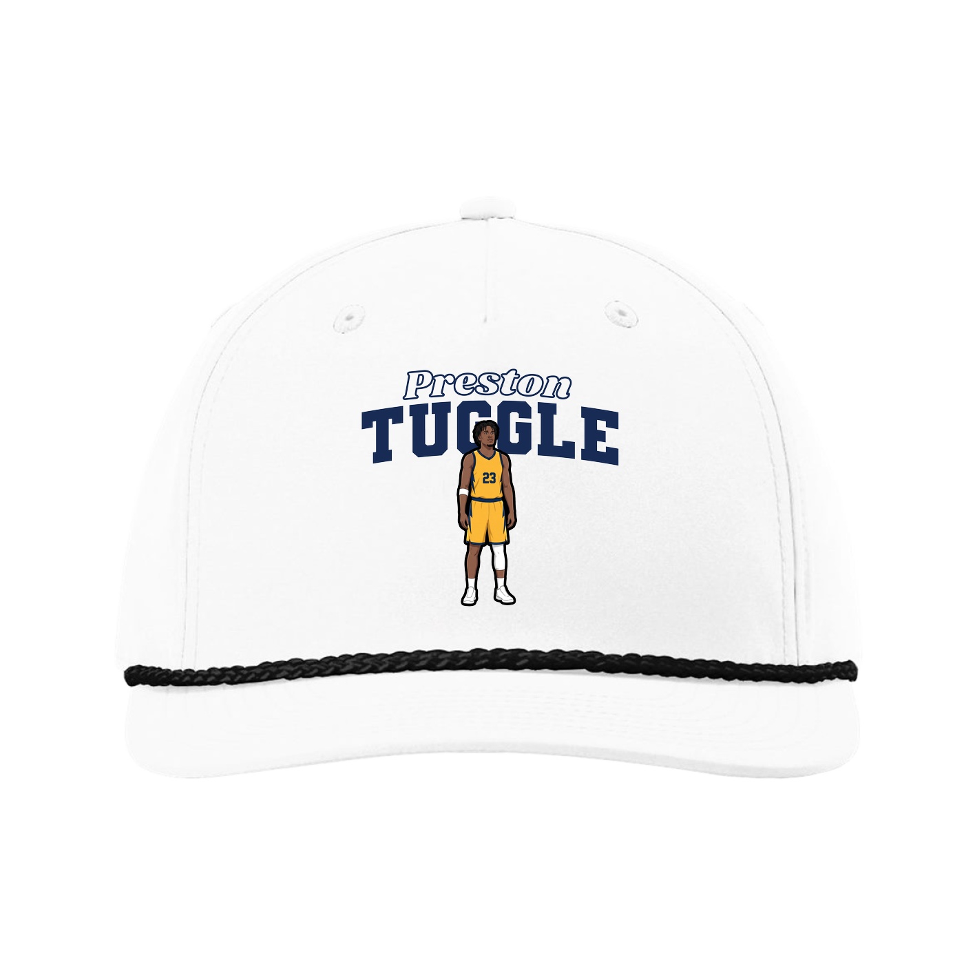 Five-Panel Classic Rope Cap — Name Arch in White