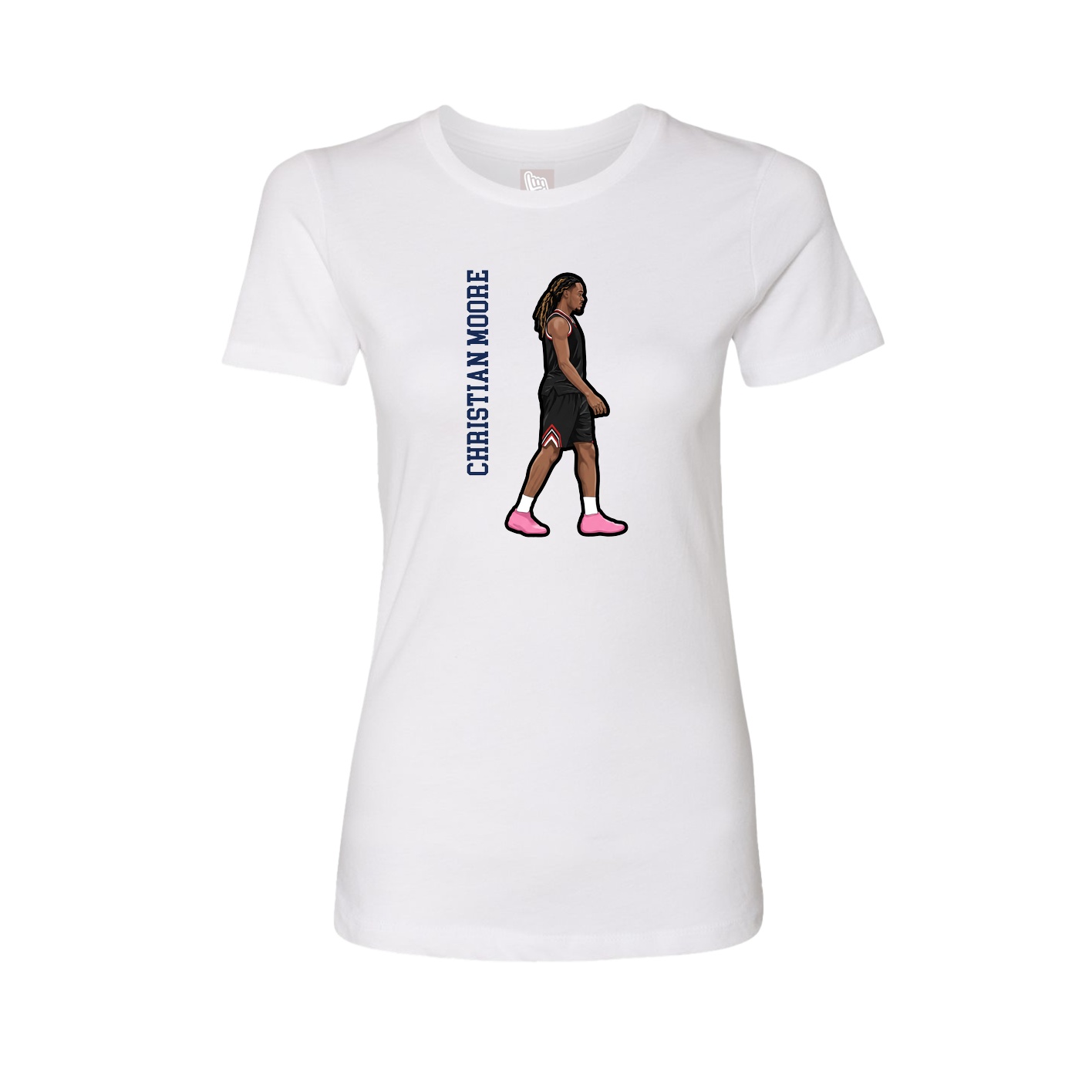 Fitted Women's Tee — Name Vertical in White