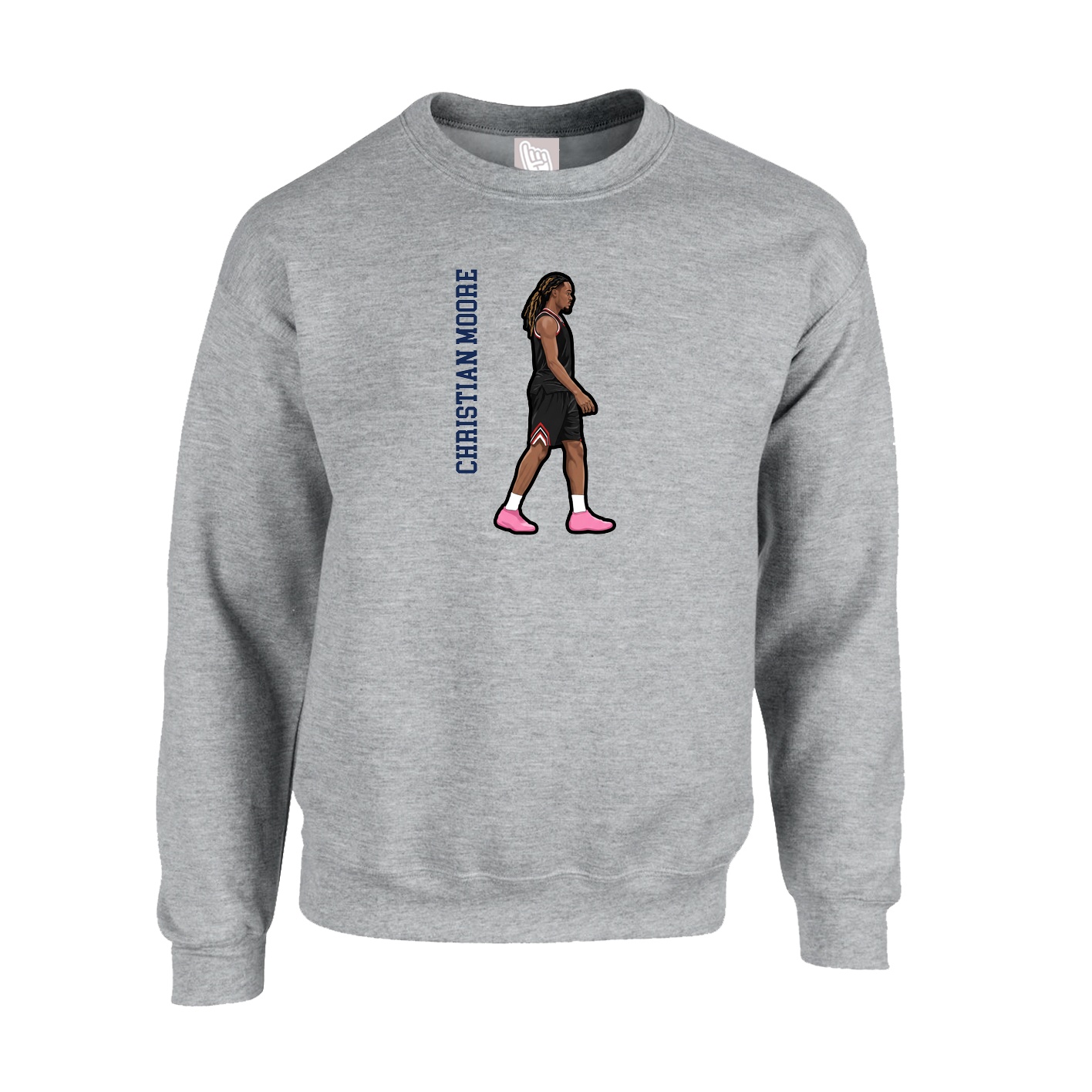 Fleece Crew — Name Vertical in Grey