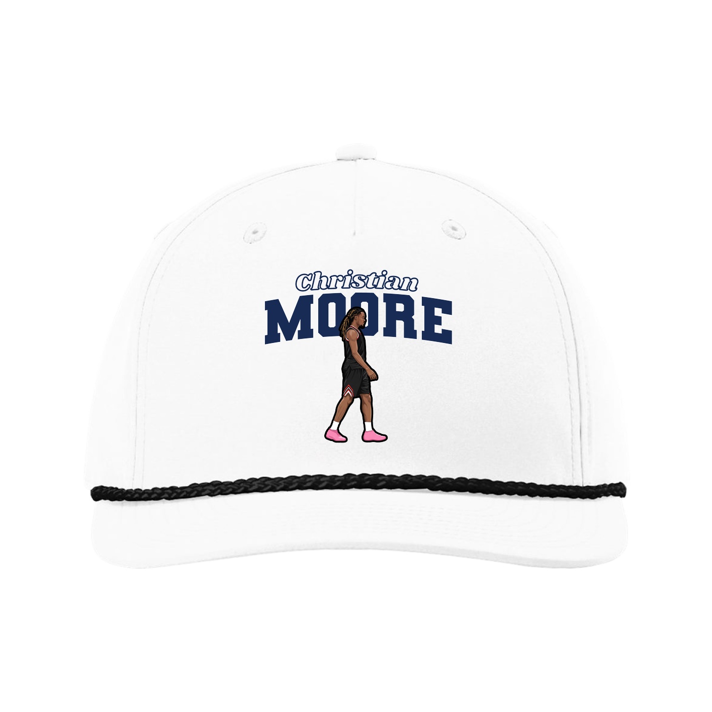 Five-Panel Classic Rope Cap — Name Arch in White