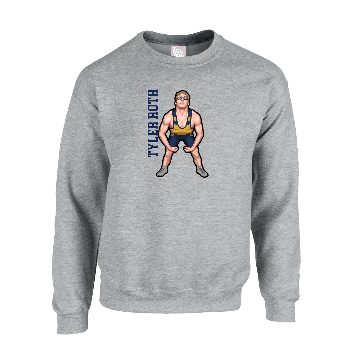 Fleece Crew — Name Vertical in Grey