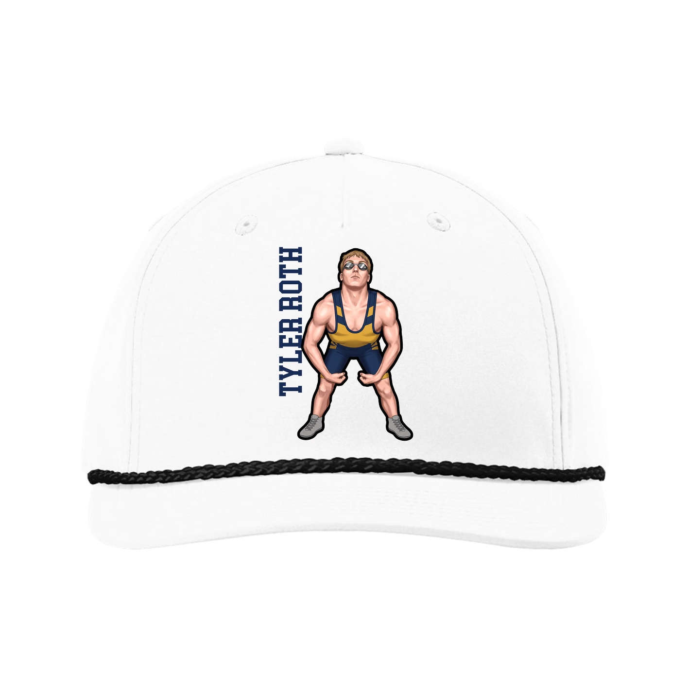Five-Panel Classic Rope Cap — Name Vertical in White