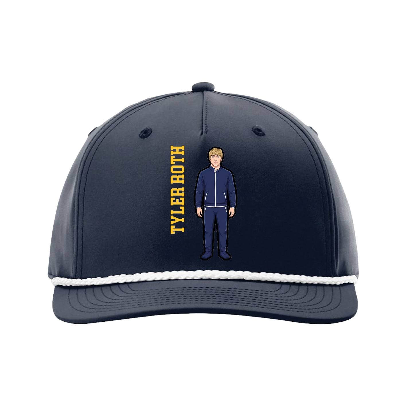 Five-Panel Classic Rope Cap — Name Vertical in Navy