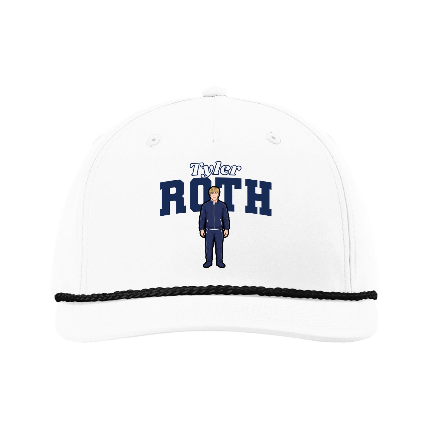 Five-Panel Classic Rope Cap — Name Arch in White