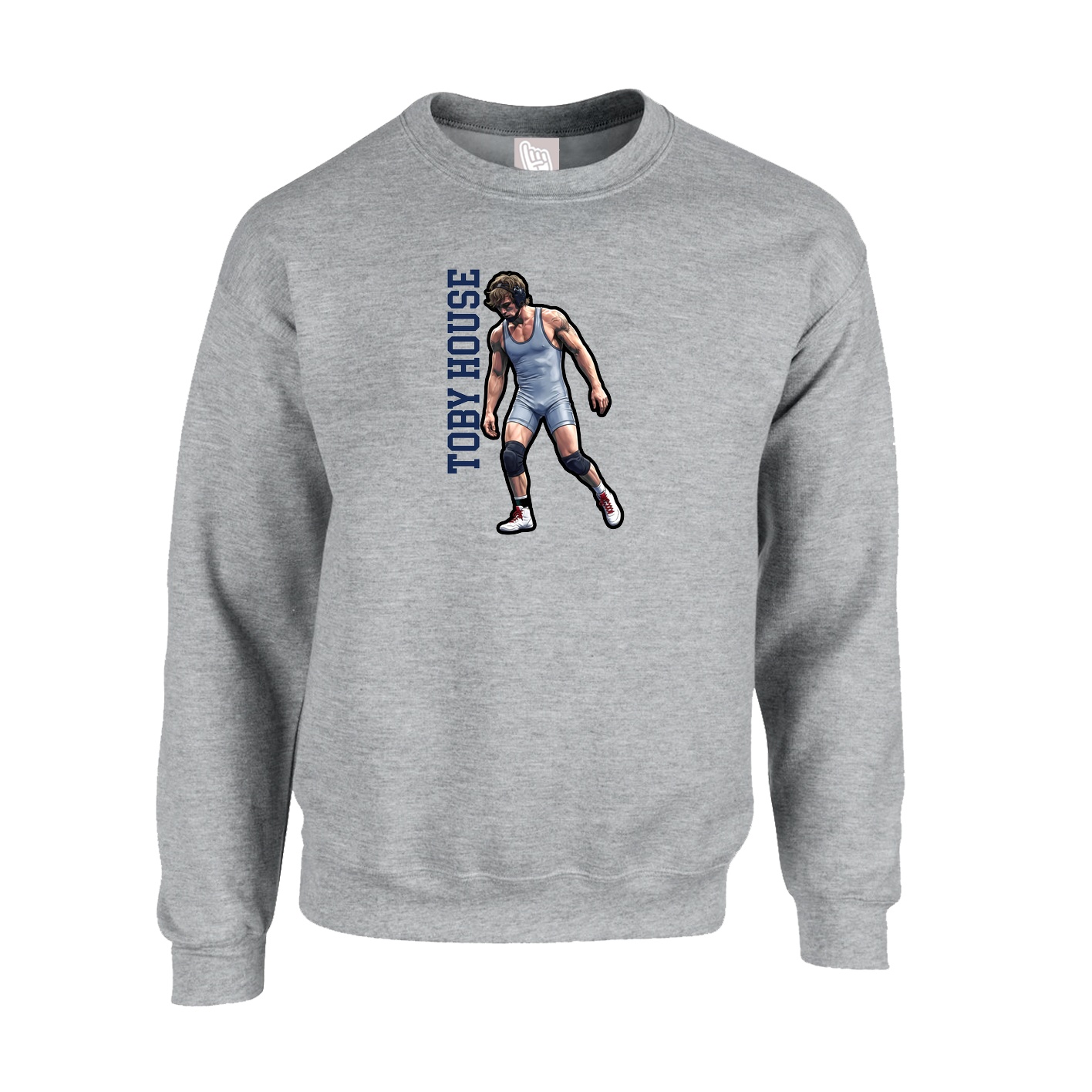 Fleece Crew — Name Vertical in Grey