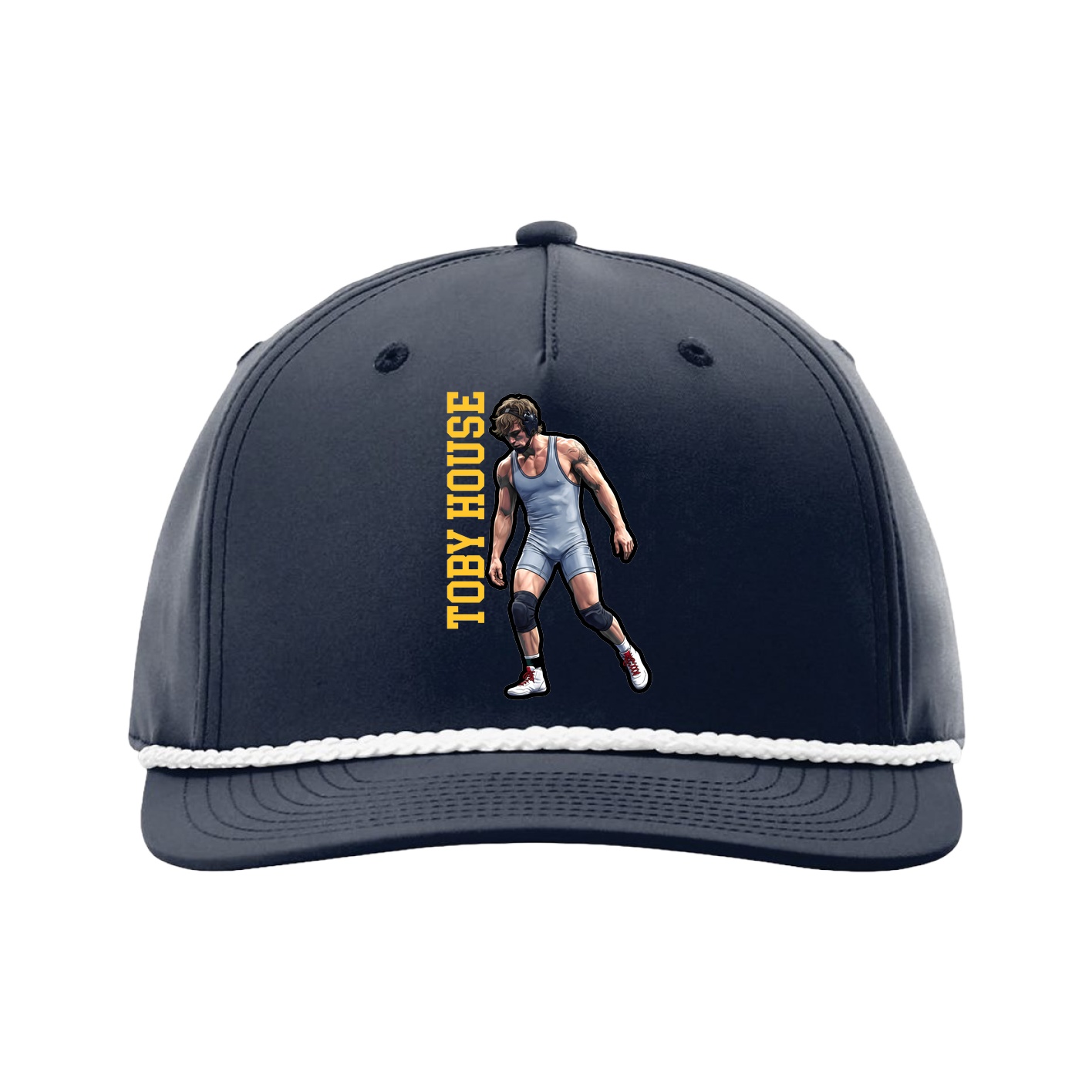 Five-Panel Classic Rope Cap — Name Vertical in Navy