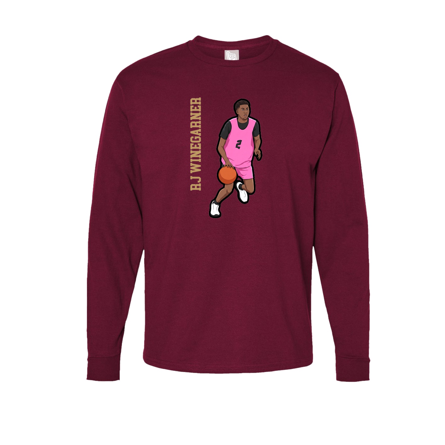 Long Sleeve Tee — Name Vertical in Cardinal