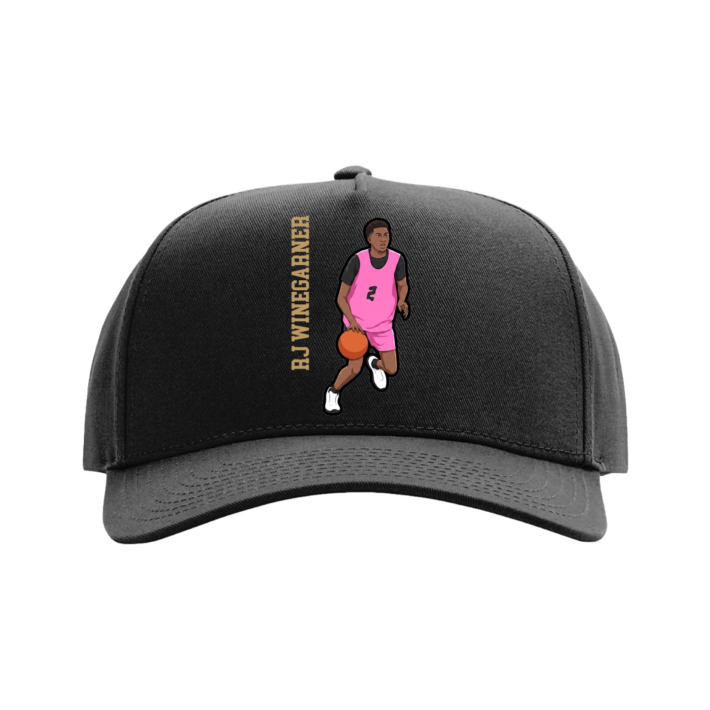 Full Fabric Five-Panel Champ Cap — Name Vertical in Black