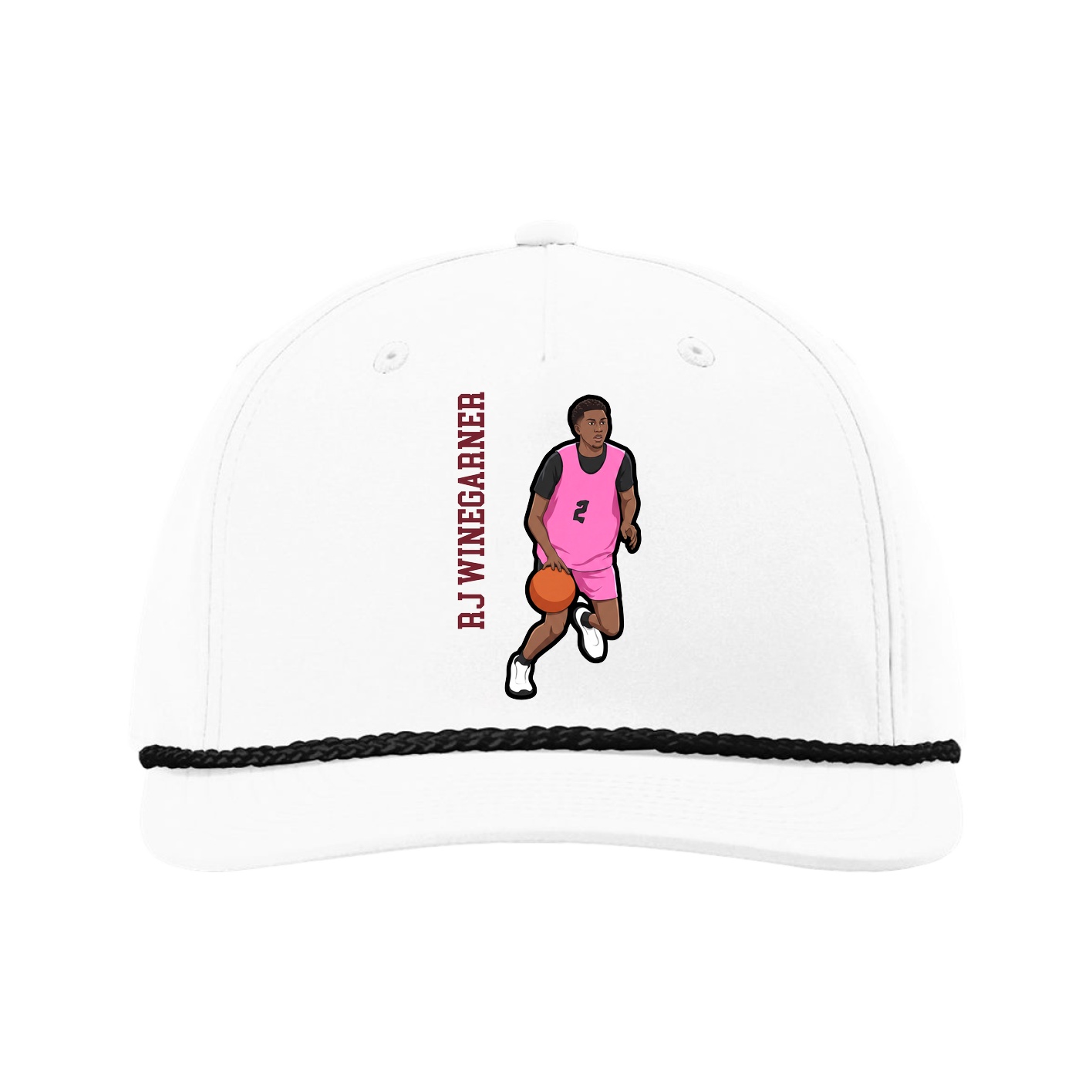 Five-Panel Classic Rope Cap — Name Vertical in White