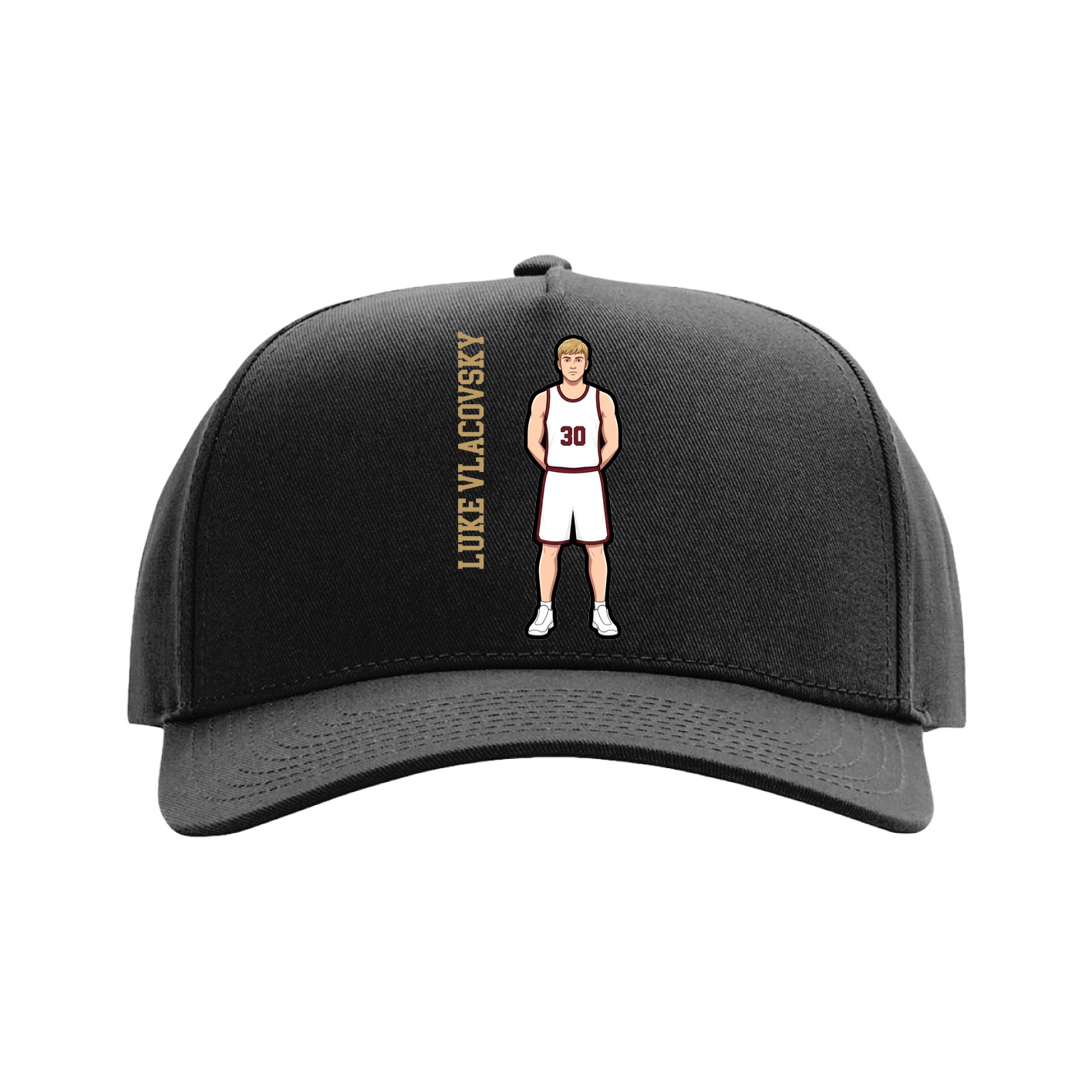 Full Fabric Five-Panel Champ Cap — Name Vertical in Black