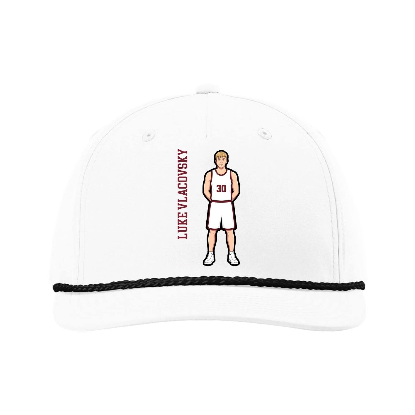 Five-Panel Classic Rope Cap — Name Vertical in White