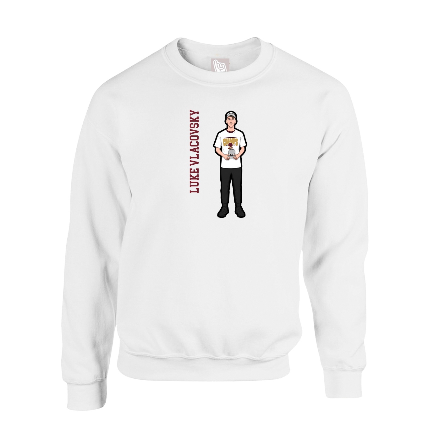 Fleece Crew — Name Vertical in White