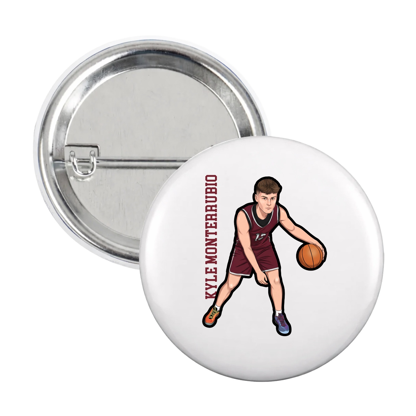 Game Day Button — Name Vertical in White