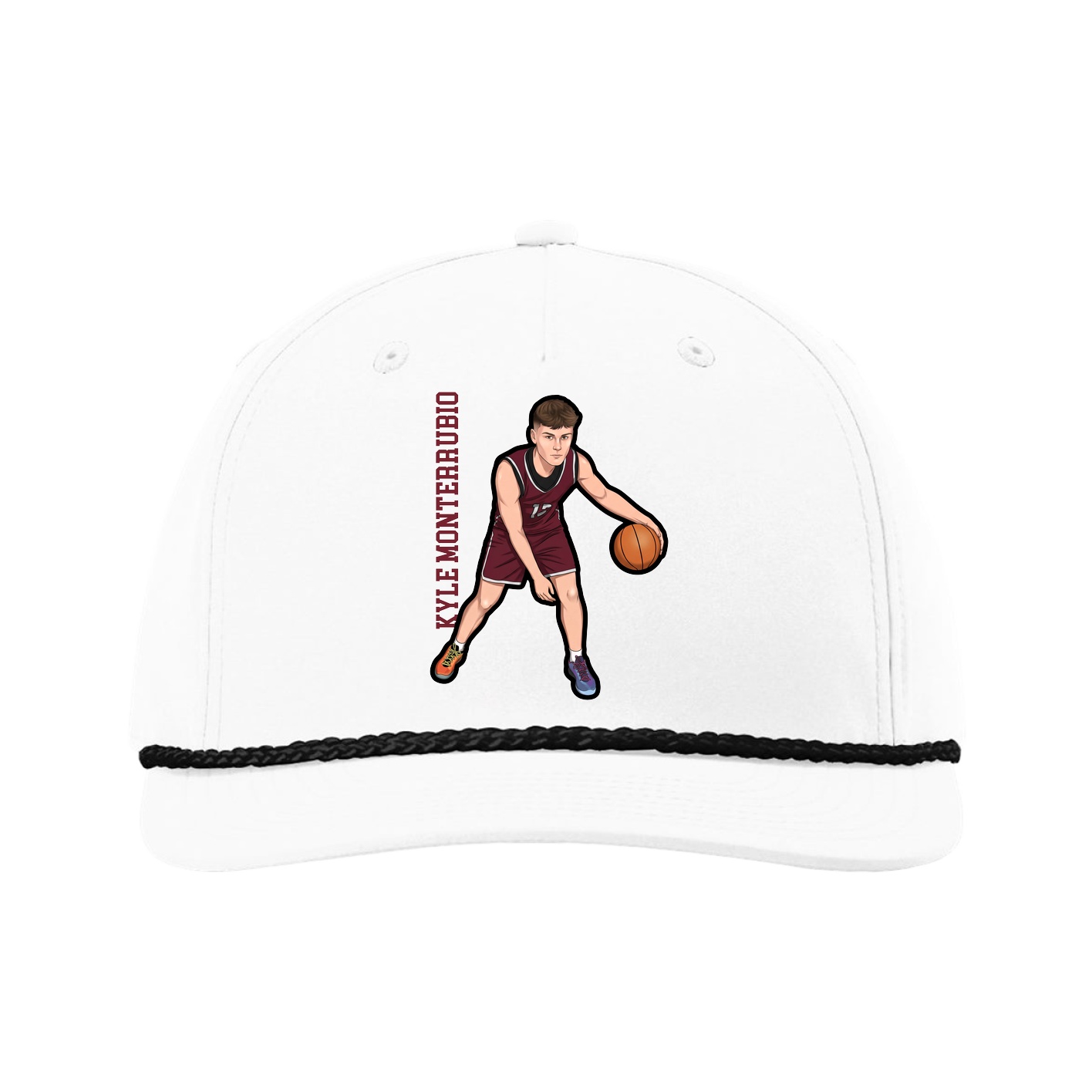 Five-Panel Classic Rope Cap — Name Vertical in White