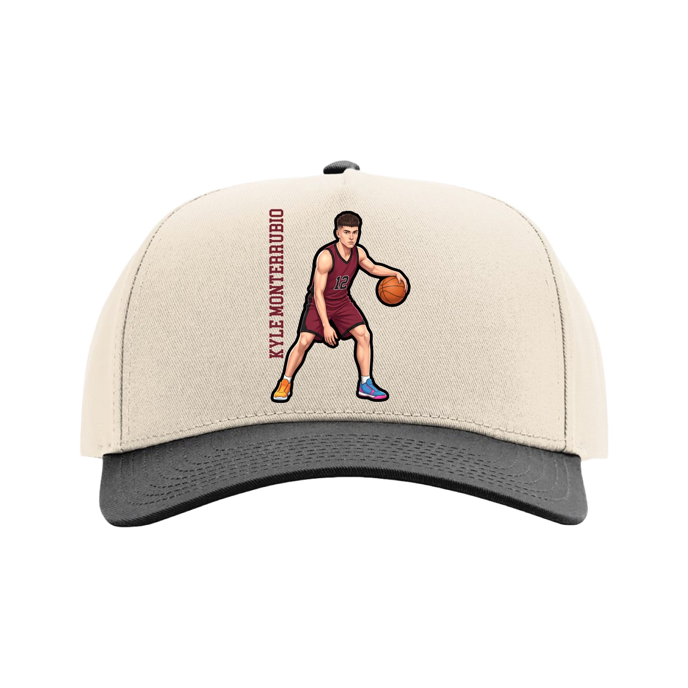 Full Fabric Five-Panel Champ Cap — Name Vertical in Cream/Black