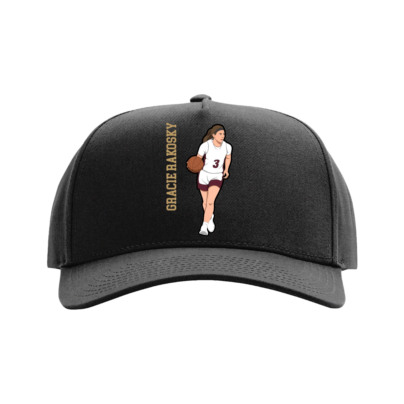 Full Fabric Five-Panel Champ Cap — Name Vertical in Black