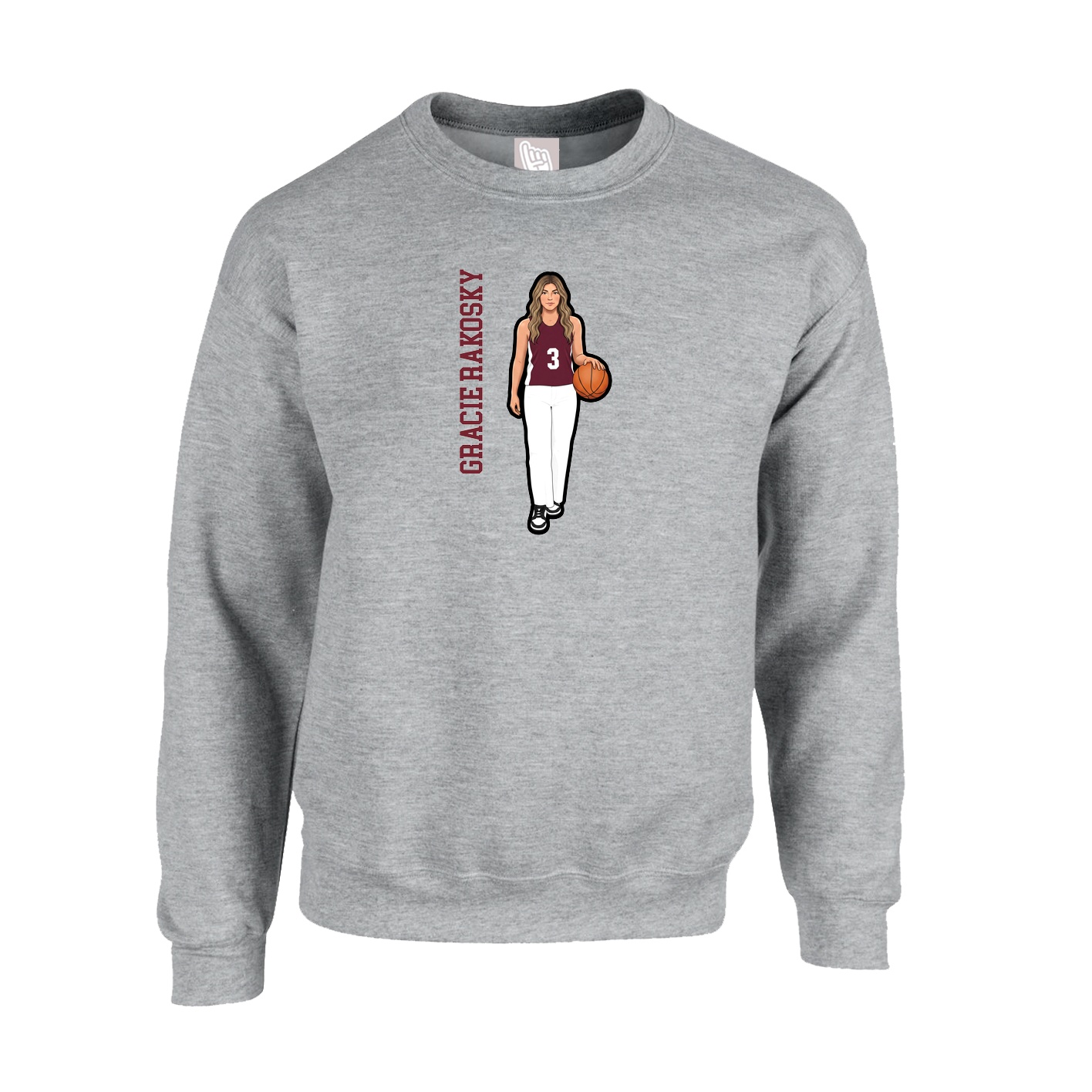Fleece Crew — Name Vertical in Grey