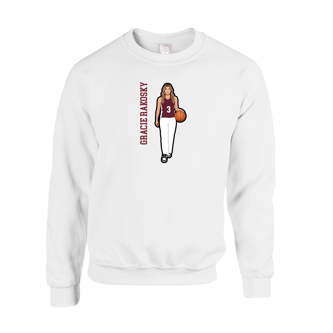 Fleece Crew — Name Vertical in White