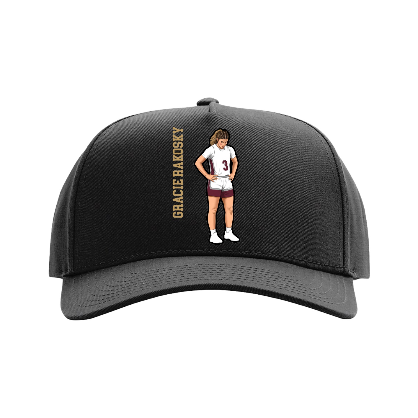 Full Fabric Five-Panel Champ Cap — Name Vertical in Black