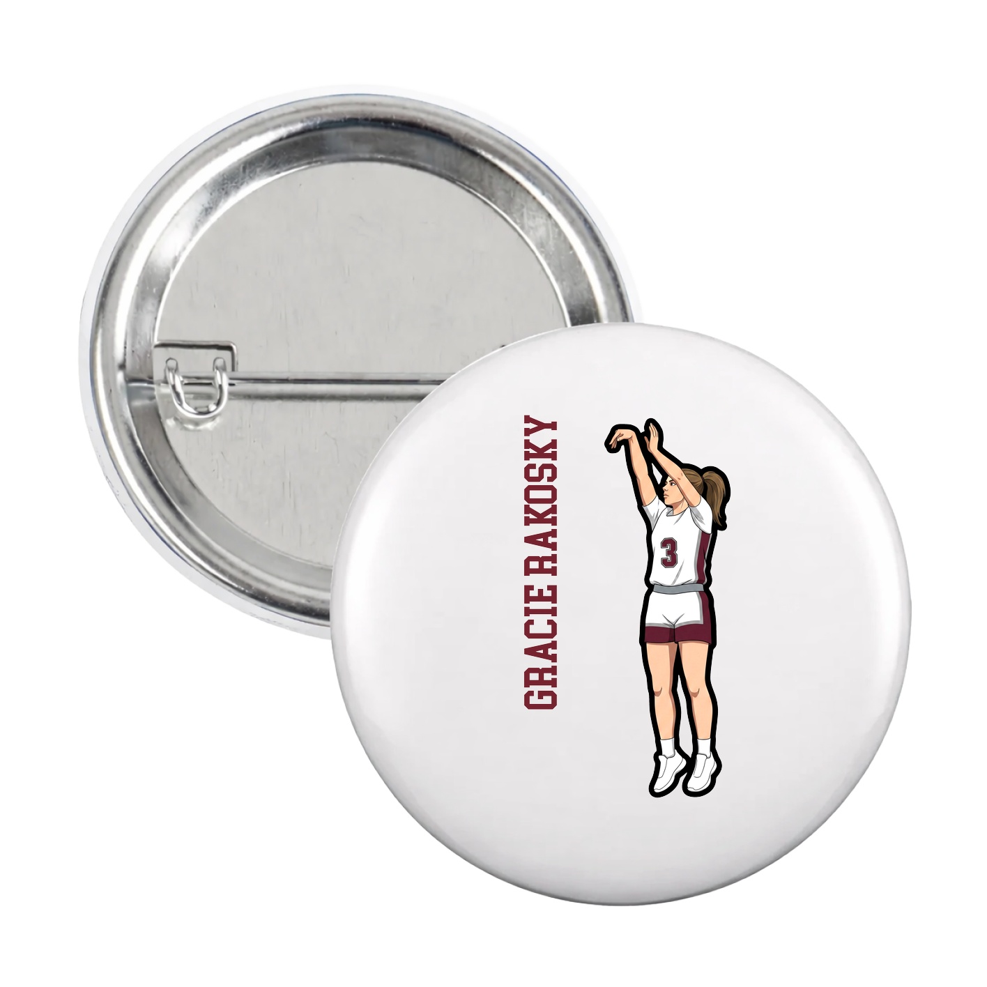 Game Day Button — Name Vertical in White
