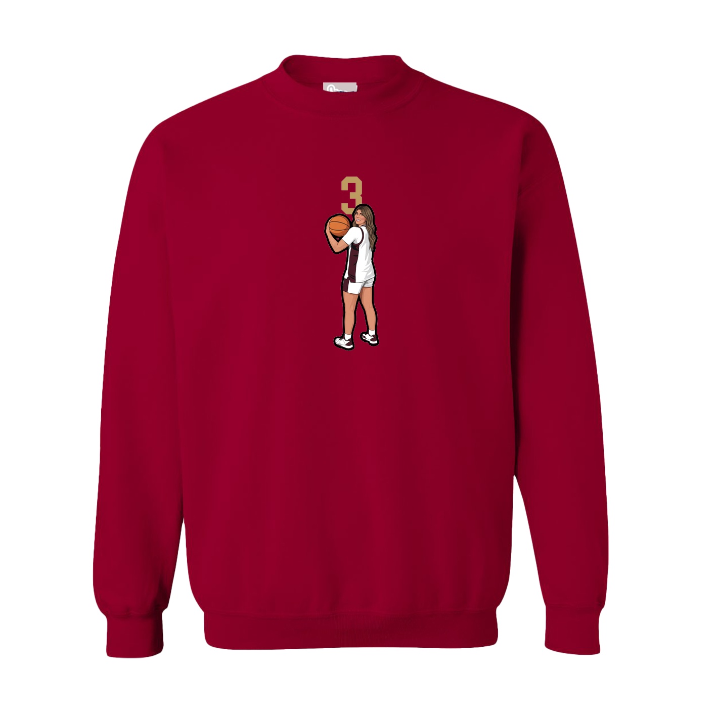 Fleece Crew — Number Top in Cardinal