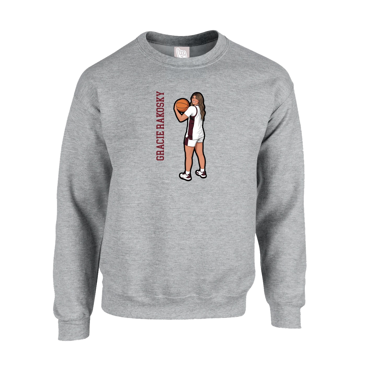 Fleece Crew — Name Vertical in Grey