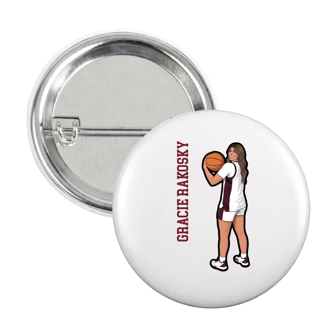 Game Day Button — Name Vertical in White