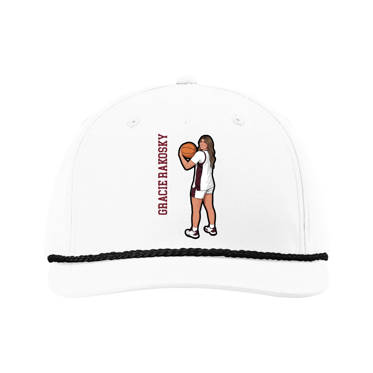 Five-Panel Classic Rope Cap — Name Vertical in White