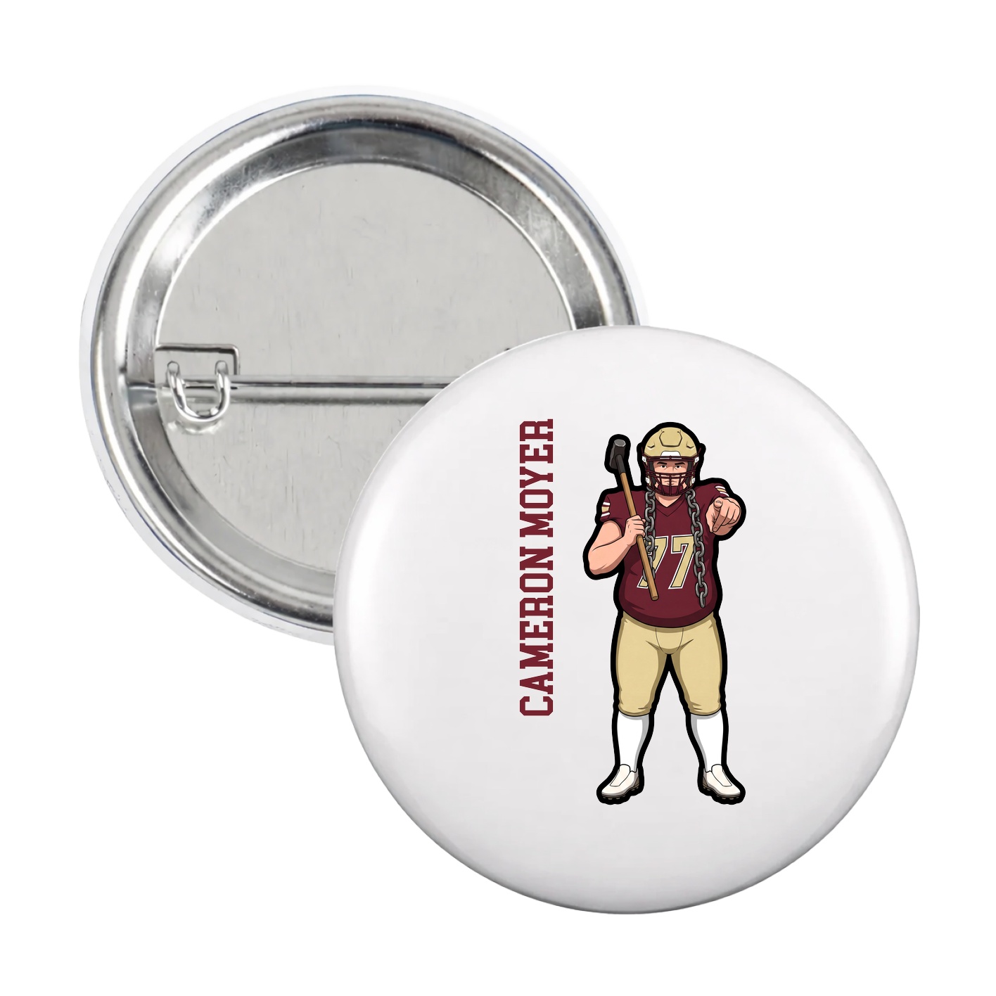 Game Day Button — Name Vertical in White