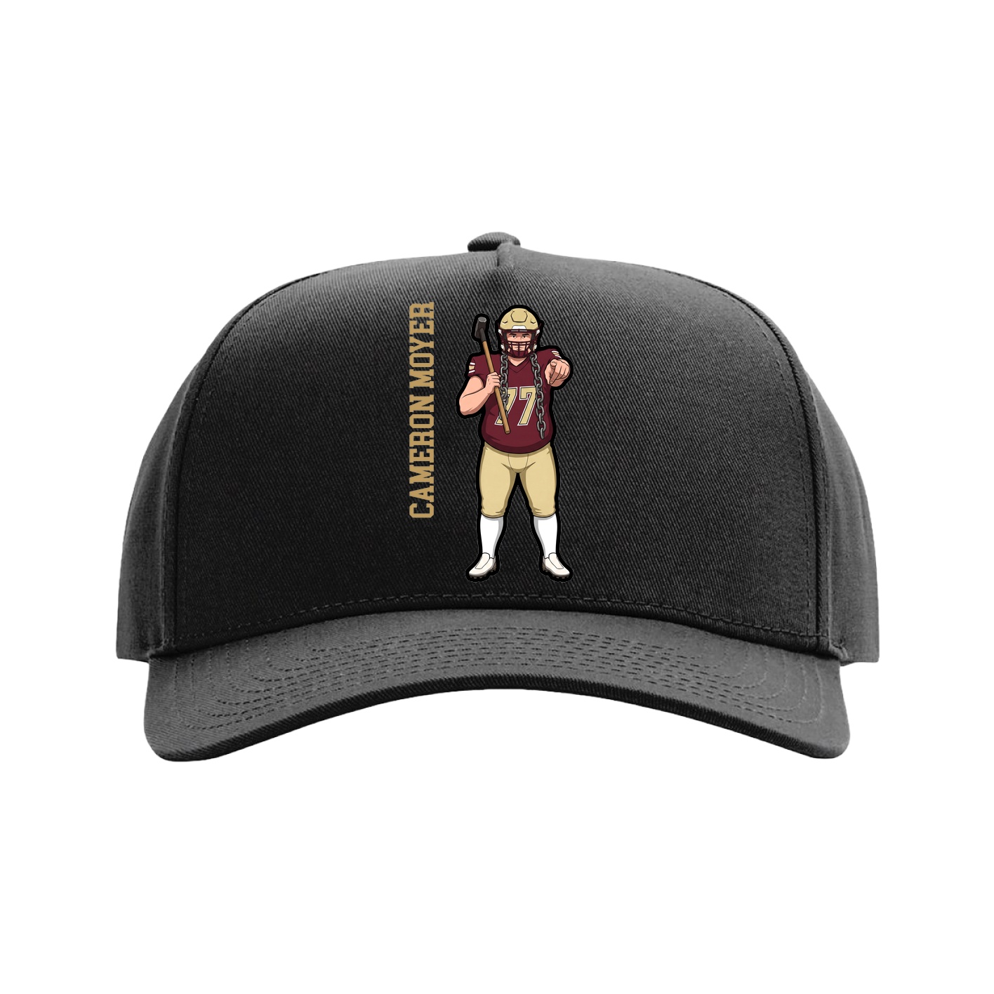 Full Fabric Five-Panel Champ Cap — Name Vertical in Black