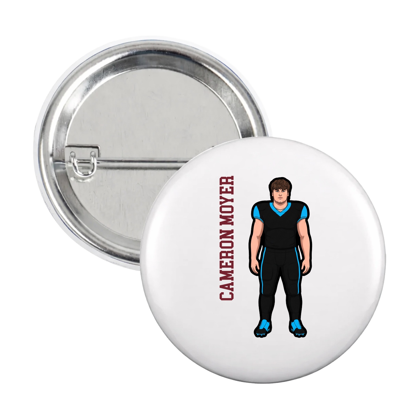 Game Day Button — Name Vertical in White