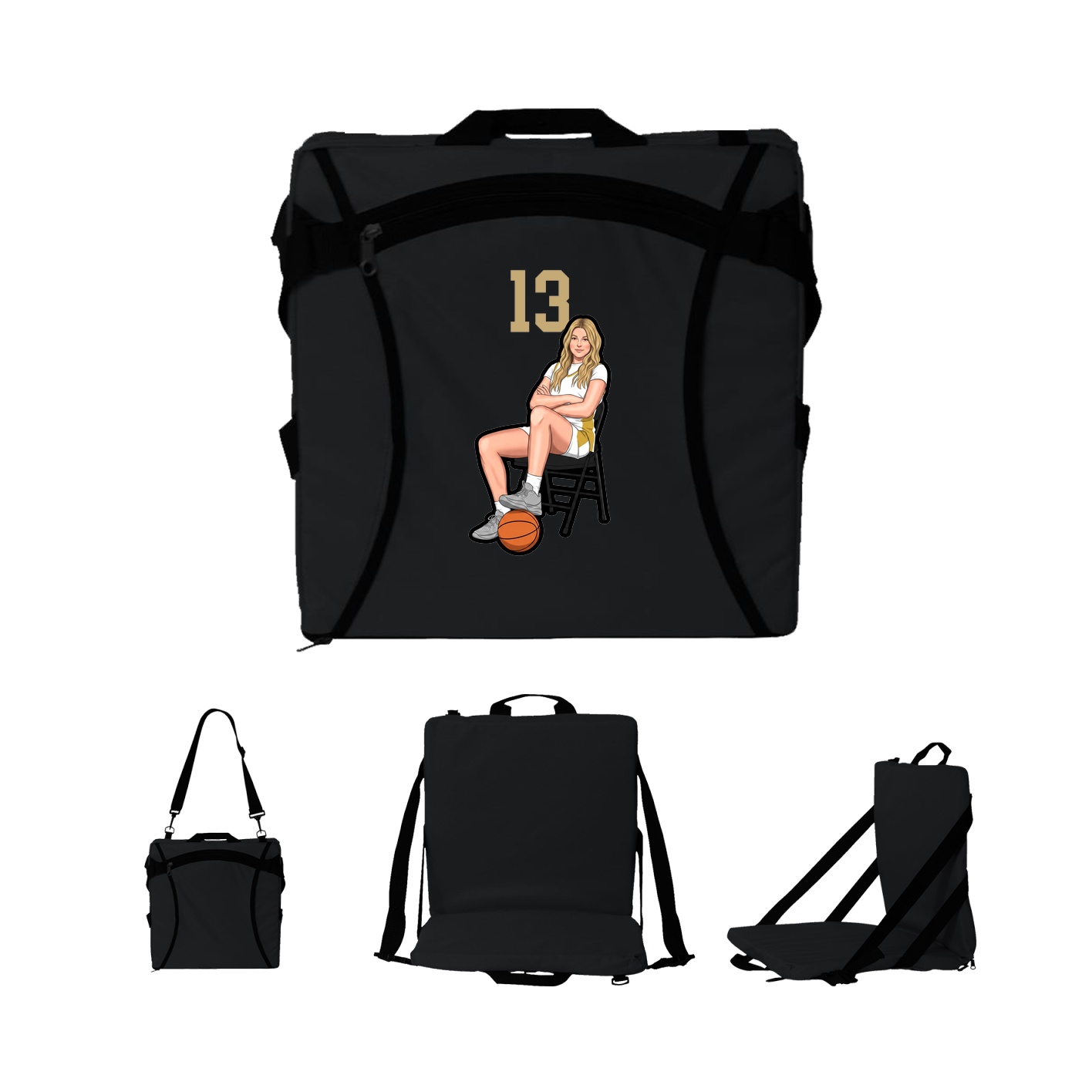 Folding Stadium Seat — Number Top in Black