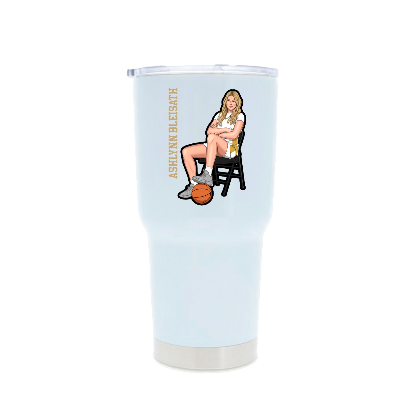 30oz Stainless Steel Tumbler — Name Vertical in White