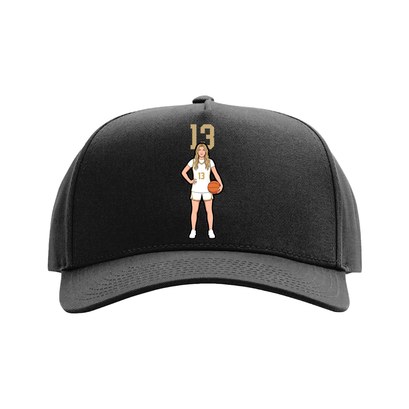 Full Fabric Five-Panel Champ Cap — Number Top in Black