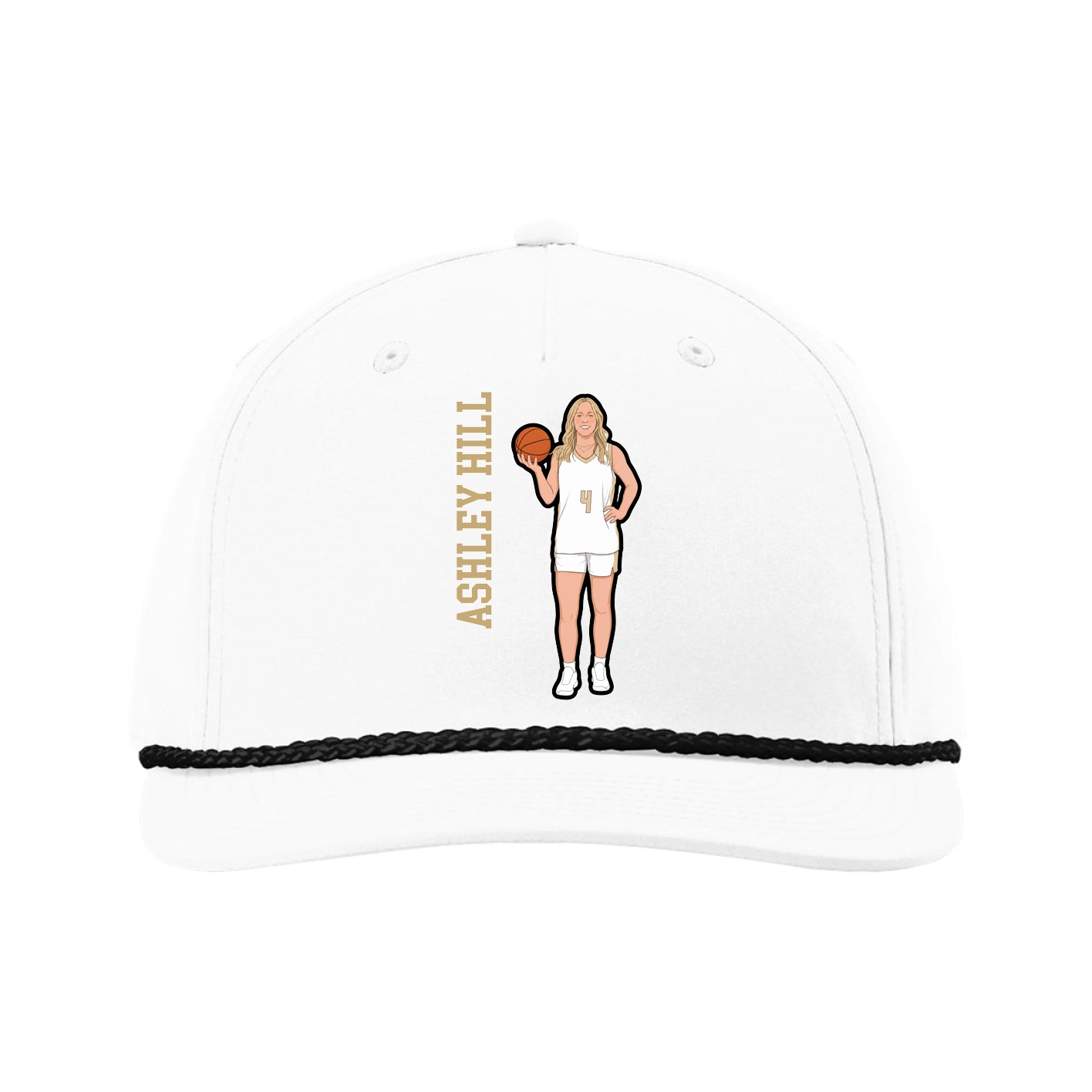 Five-Panel Classic Rope Cap — Name Vertical in White