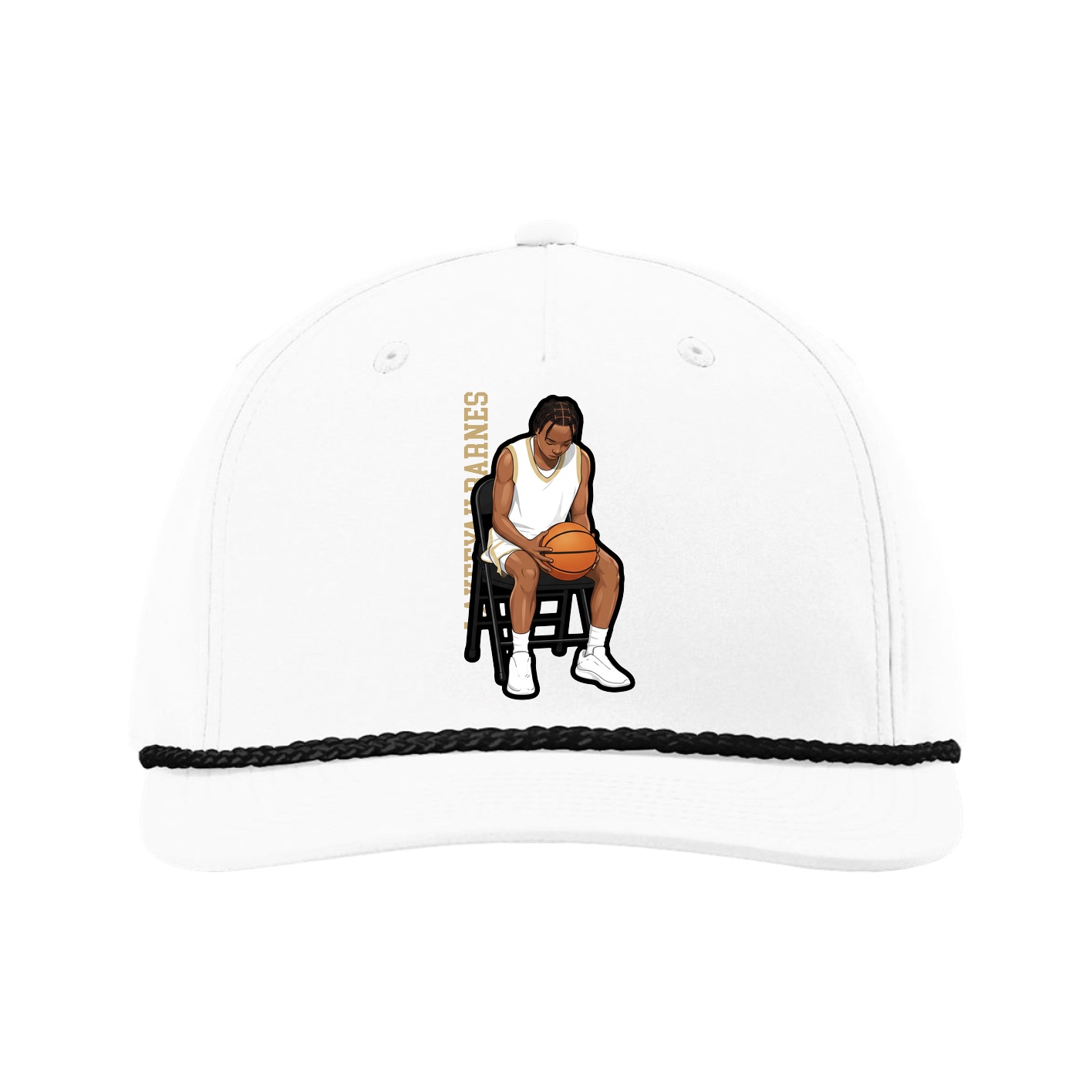 Five-Panel Classic Rope Cap — Name Vertical in White