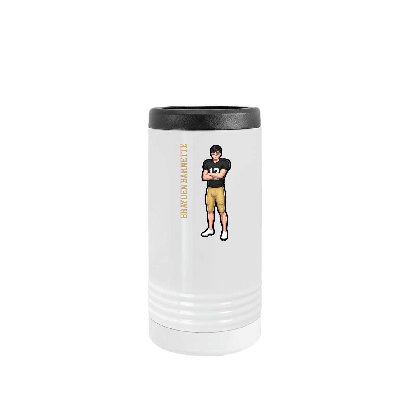 Slim Beverage Holder — Name Vertical in White