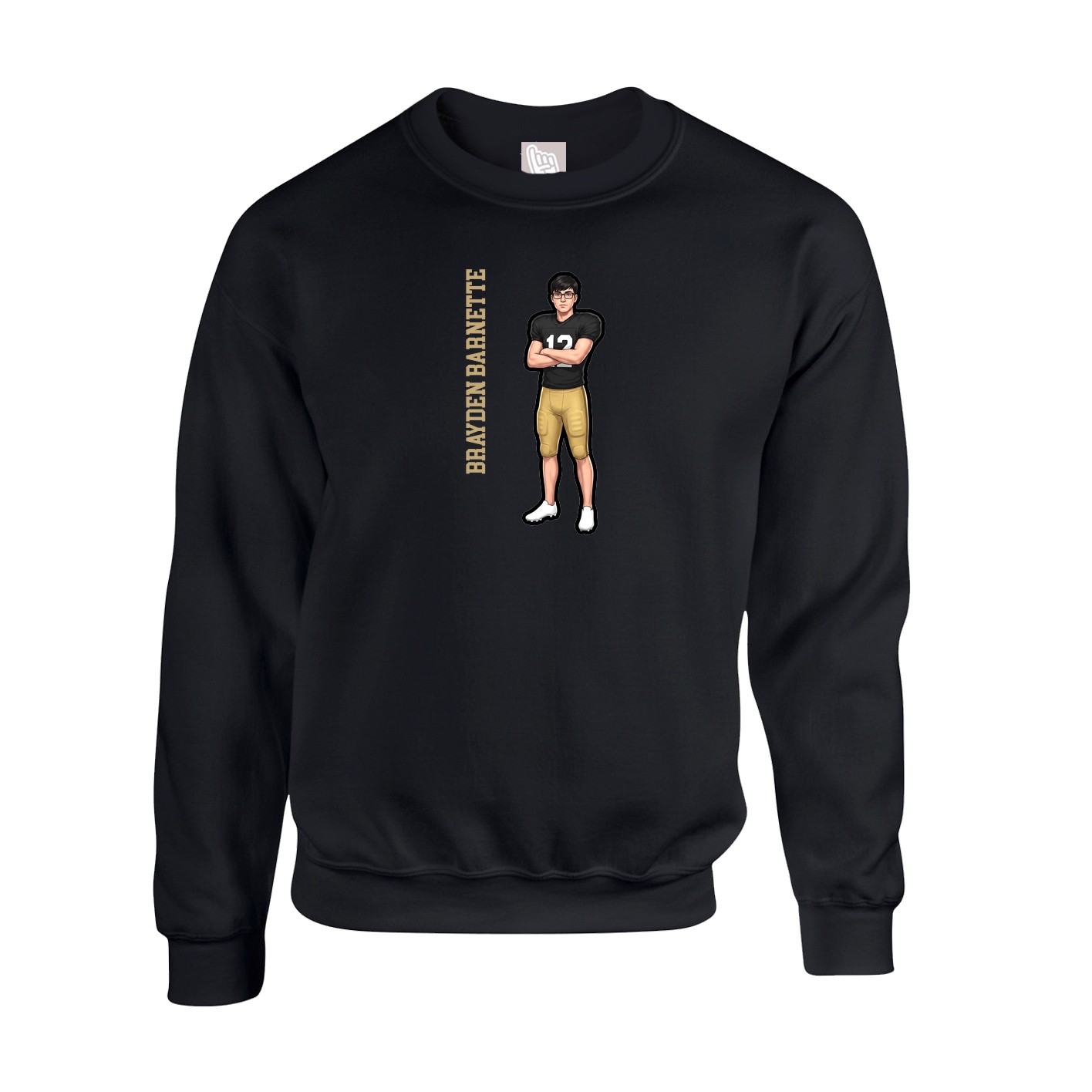 Fleece Crew — Name Vertical in Black