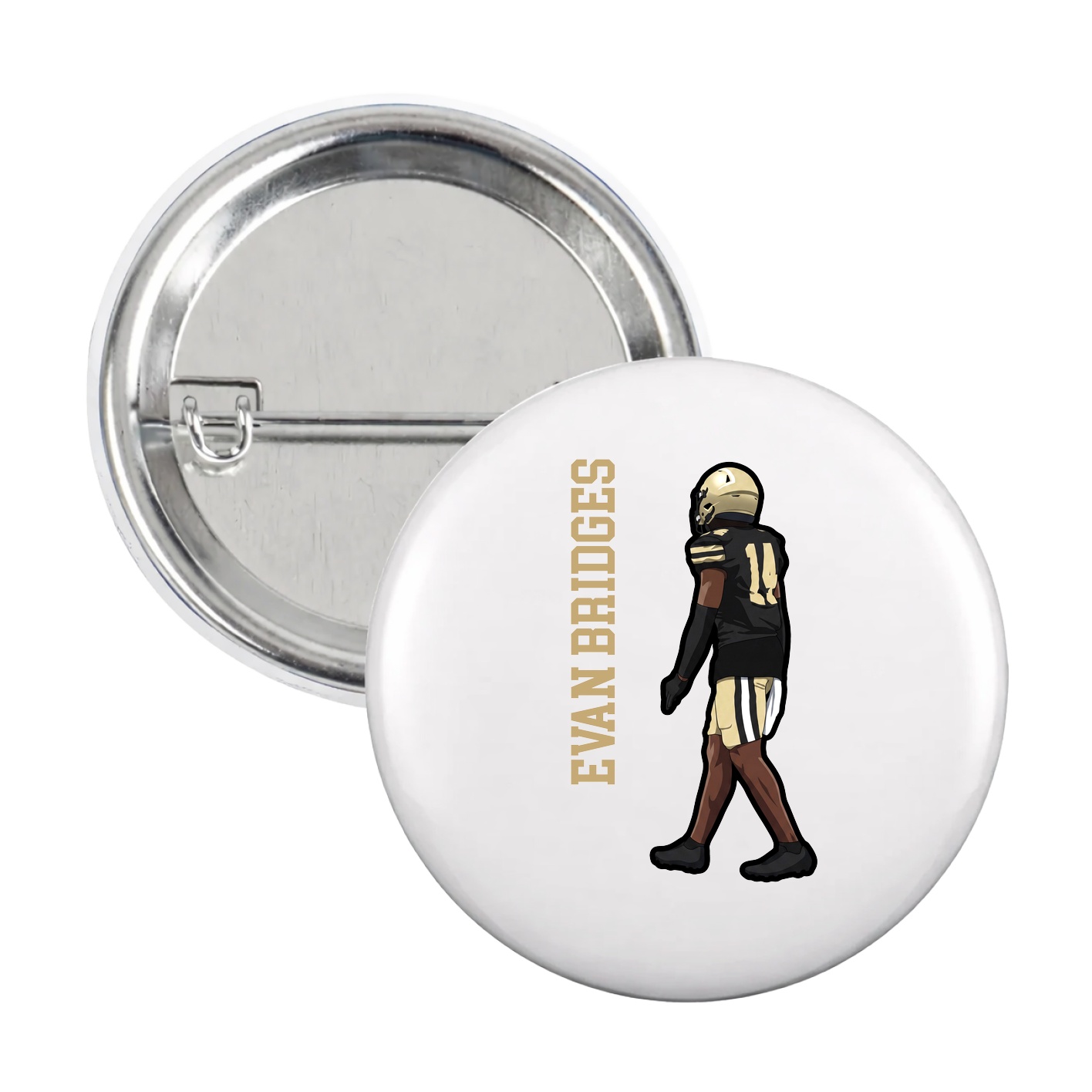Game Day Button — Name Vertical in White
