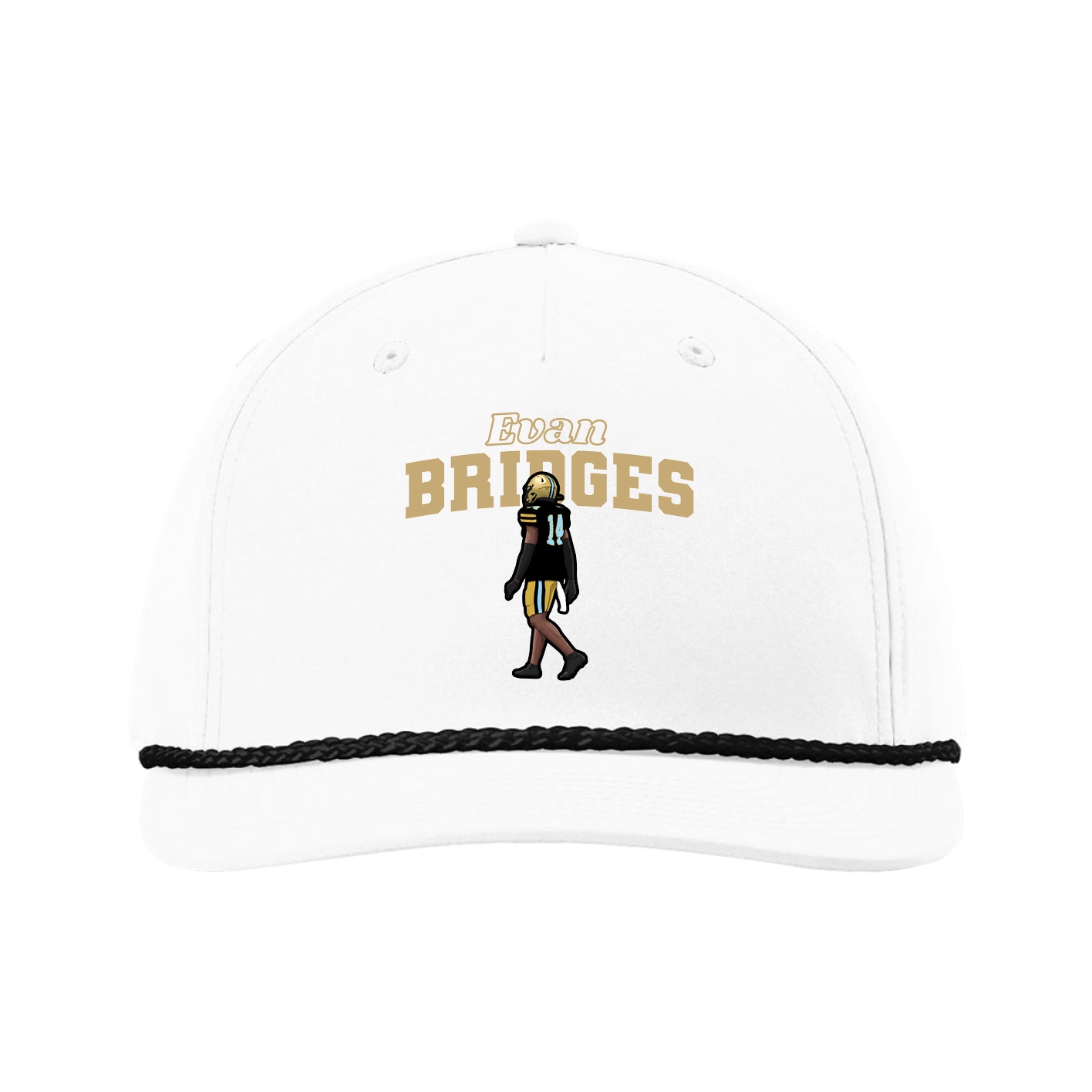 Five-Panel Classic Rope Cap — Name Arch in White
