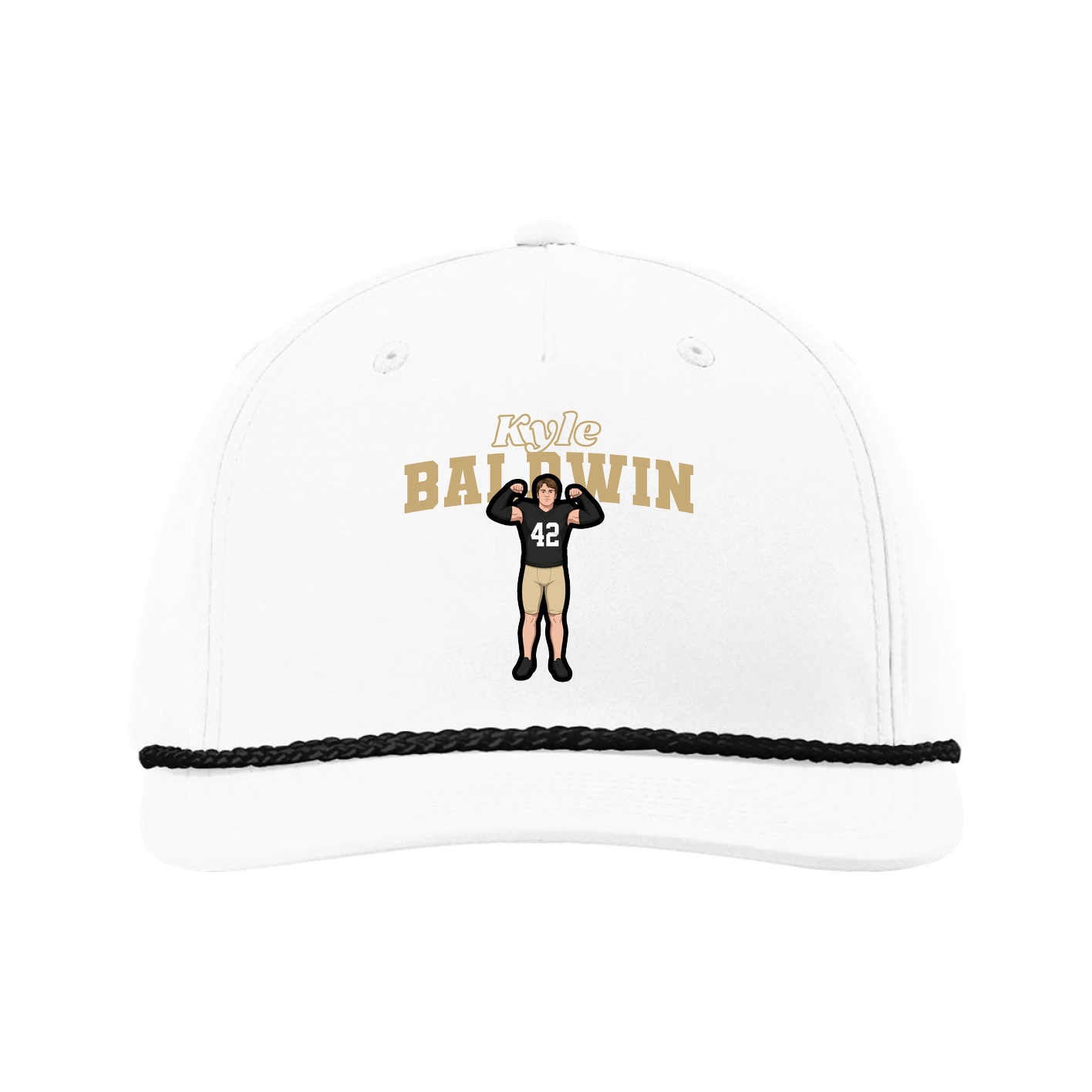 Five-Panel Classic Rope Cap — Name Arch in White