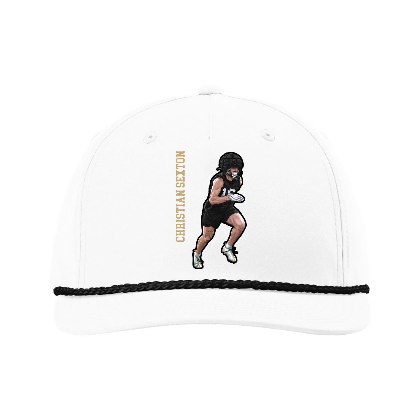 Five-Panel Classic Rope Cap — Name Vertical in White