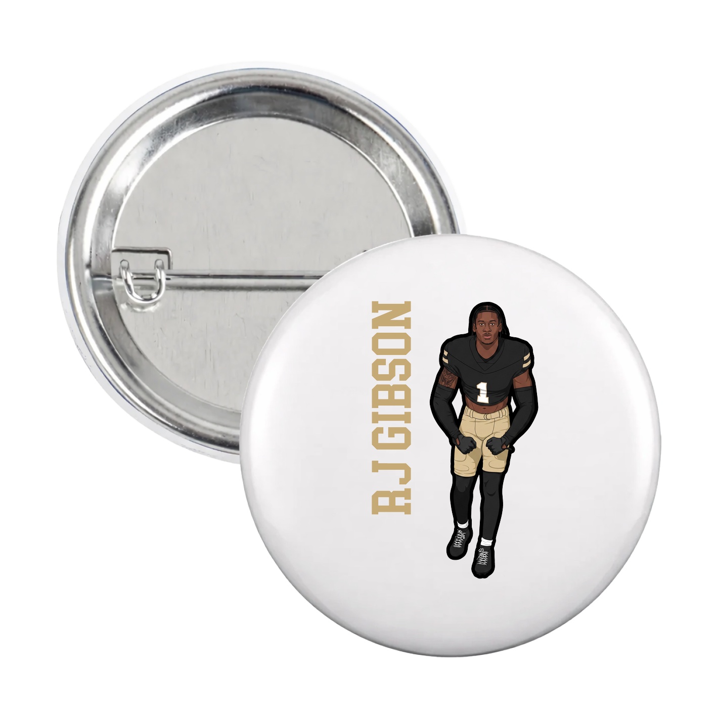 Game Day Button — Name Vertical in White