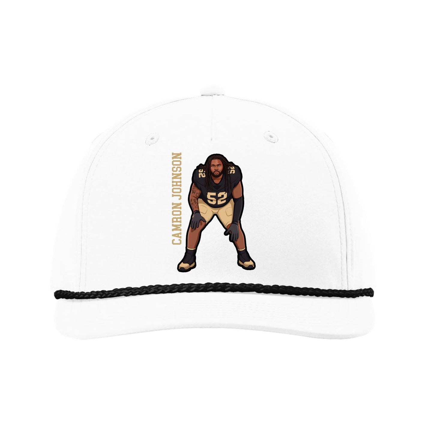 Five-Panel Classic Rope Cap — Name Vertical in White