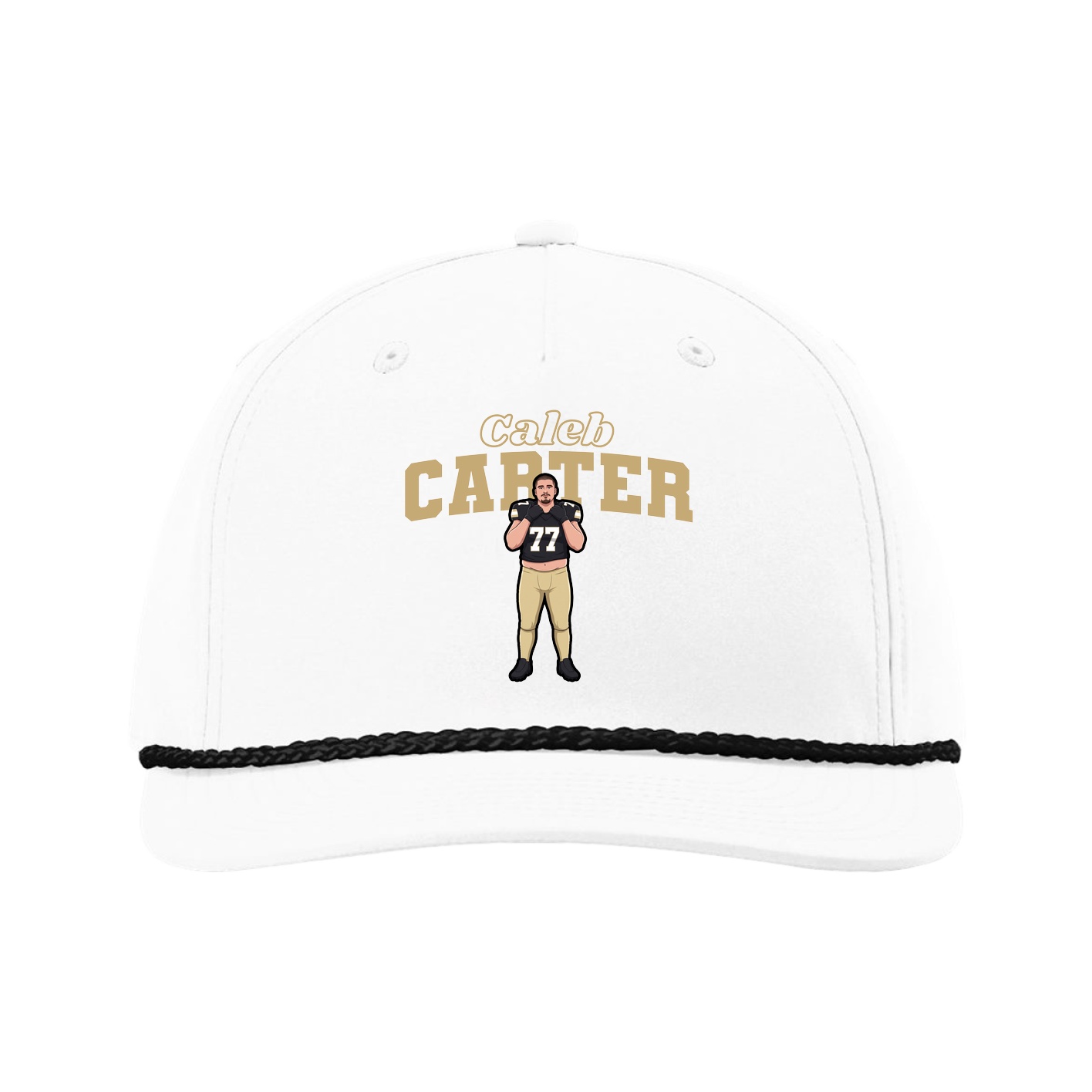 Five-Panel Classic Rope Cap — Name Arch in White