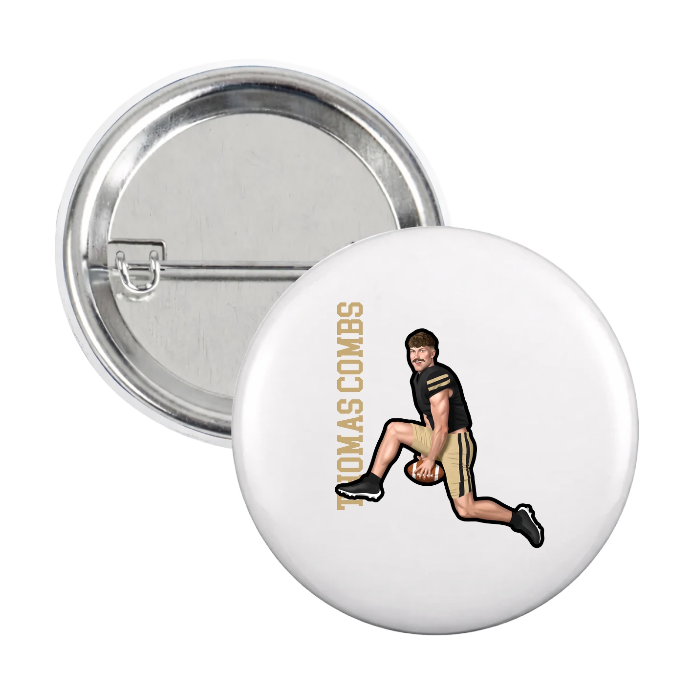 Game Day Button — Name Vertical in White