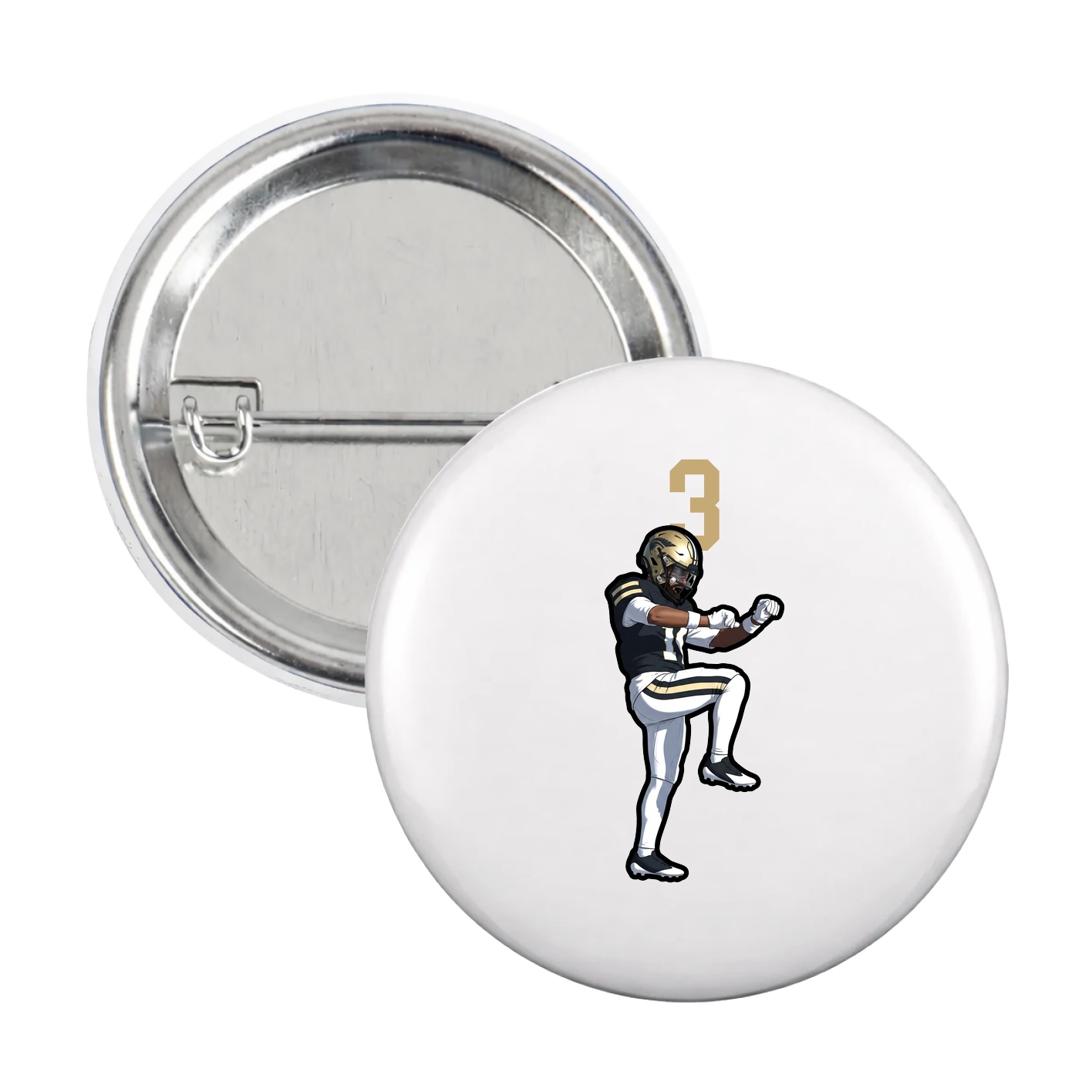 Game Day Button — Number Top in White
