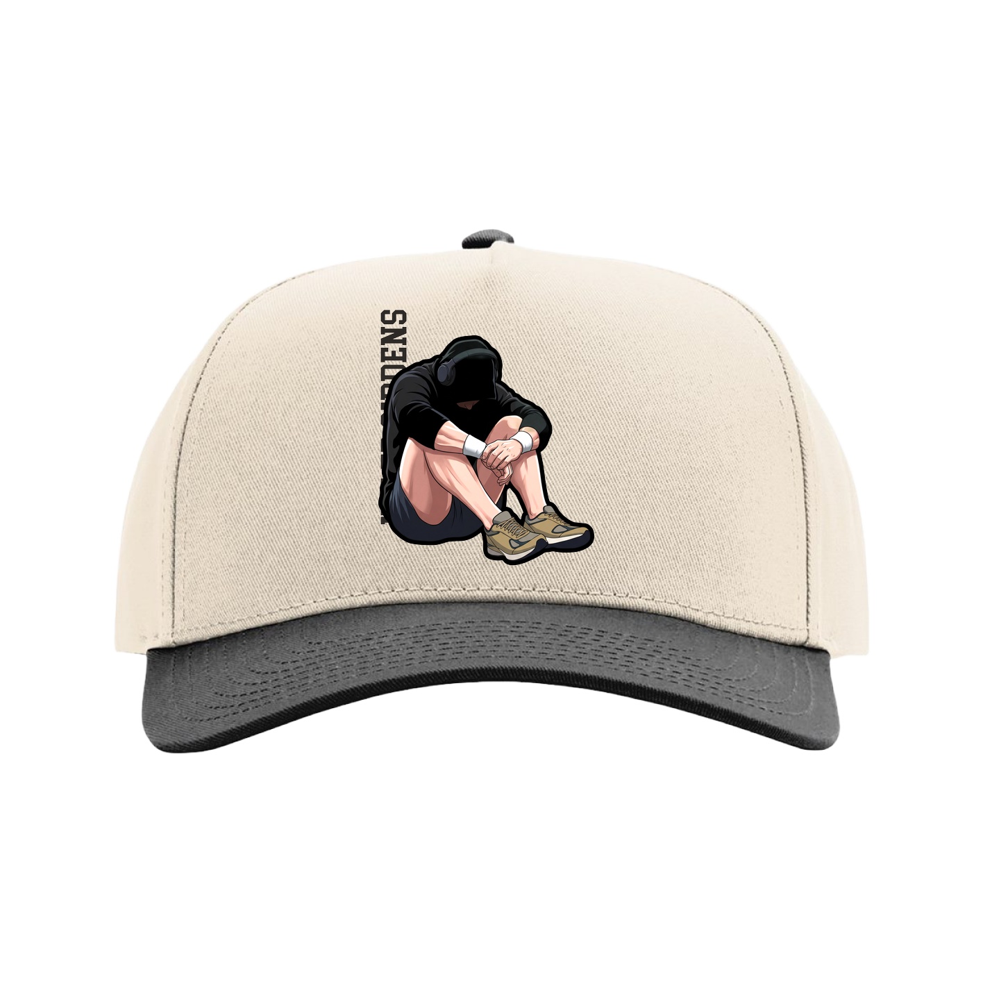 Full Fabric Five-Panel Champ Cap — Name Vertical in Cream/Black